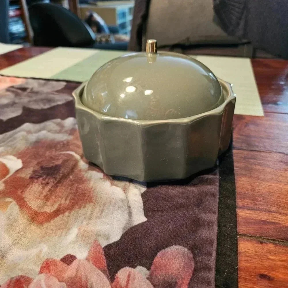 H&M | Olive Green Trinket Dish Jewelry Candy Box Organizer Art  Deco Vibe